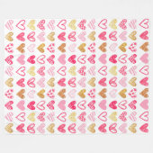 フリースブランケット – ピンクと金ゴールドのハート (正面(横))