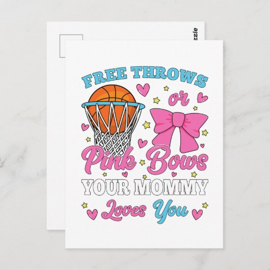 フリースローかピンクのリボン ママはあなたのことが好き ポストカード (正面/裏面)