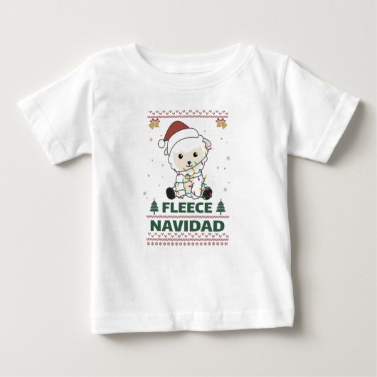 フリースNavidad – かわいいクリスマスおもしろいシープンアド ベビーTシャツ (正面)