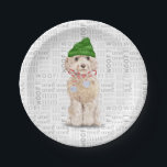 フリースNavidog Christmas Cockapoo Santa ペーパープレート<br><div class="desc">緑の冬の帽子にポムポンボウ付きの可愛いクリスマス赤と白コックポーの水の色のまわりには、あなたの休日のパーティーのための美しい言葉のアートバックグラウンドに首が座っている。</div>