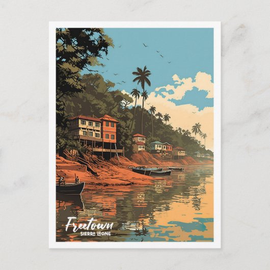 フリータウンシエラレオネヴィンテージトラベルイラストレーション ポストカード (正面)