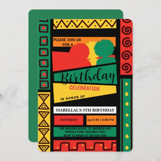 フリーダムアフロ黒人歴史月誕生日会 招待状 (正面/裏面)