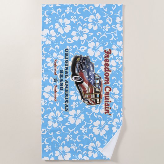 フリーダムクラシンハワイアンウッディハイビスカススカイブルー ビーチタオル (正面)