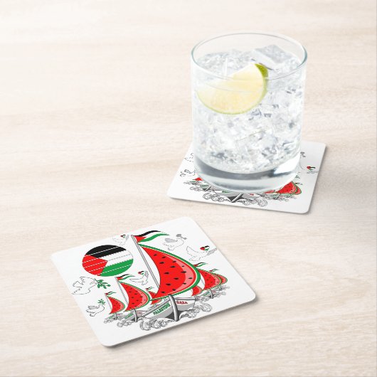 フリーダムグローバルスムード浮力船でガザへ スクエアペーパーコースター (インサイチュ)