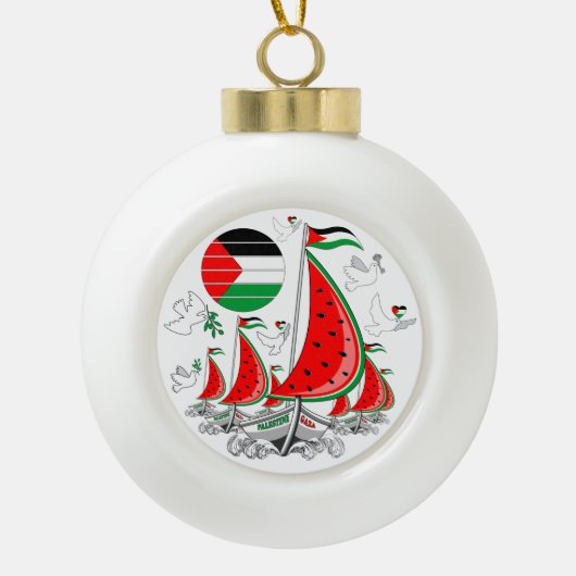 フリーダムグローバルスムード浮力船でガザへ セラミックボールオーナメント (正面)