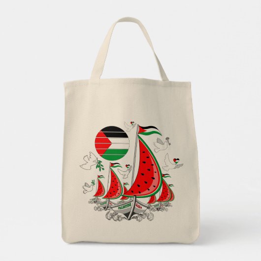 フリーダムグローバルスムード浮力船でガザへ トートバッグ (裏面)