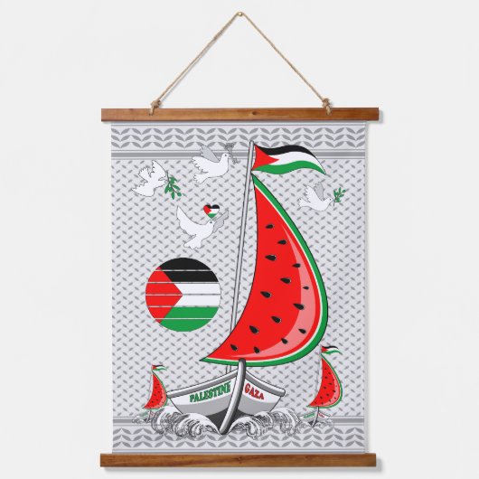 フリーダムグローバルスムード浮力船でガザへ 吊り下げ型タペストリー (正面)