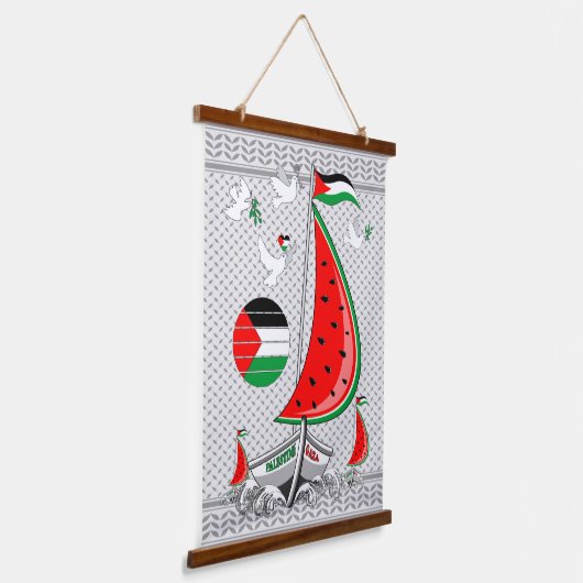 フリーダムグローバルスムード浮力船でガザへ 吊り下げ型タペストリー (傾斜あり)