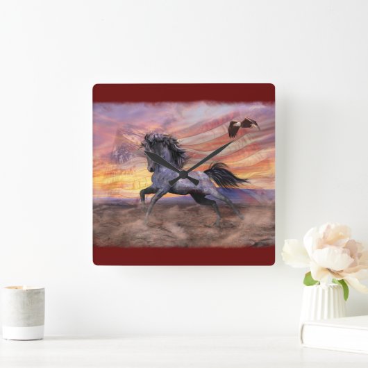 フリーダムスタン&イーグル愛国心 スクエア壁時計 (ホーム)