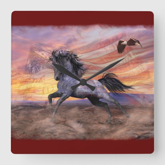 フリーダムスタン&イーグル愛国心 スクエア壁時計 (正面)