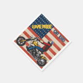 フリーダムライダーバイクもしくは自転車に乗る人オンアメリカ国旗の紙 スタンダードカクテルナプキン (角)