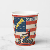 フリーダムライダーバイクもしくは自転車に乗る人オンアメリカ国旗の紙 紙コップ (裏面)