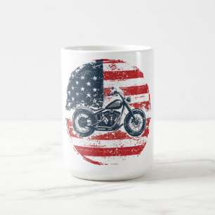 フリーダムライド:レトロオートバイとアメリカ国旗 コーヒーマグカップ