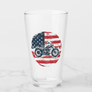 フリーダムライド：レトロオートバイとアメリカ国旗 タンブラーグラス