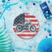 フリーダムライド:レトロオートバイとアメリカ国旗 ペーパープレート (パーティー)