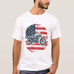 フリーダムライド：レトロオートバイとアメリカ国旗 Tシャツ
