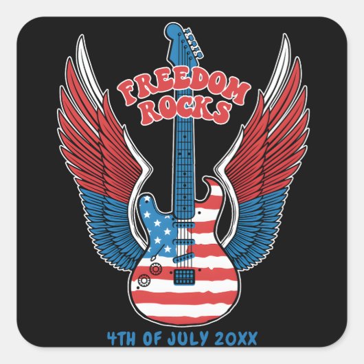 フリーダムロックスギターとウィングアメリカ国旗 スクエアシール (正面)