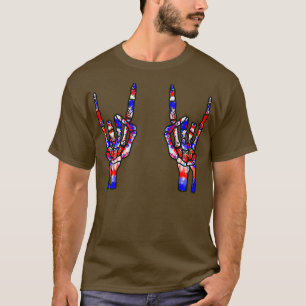 フリーダムロックスヒョウ赤白青スケルトンロック Tシャツ