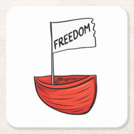 フリーダム航海のボートイラストレーション スクエアペーパーコースター