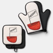 フリーダム航海のボートイラストレーション 鍋つかみ&鍋敷きセット (正面/裏面)