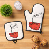 フリーダム航海のボートイラストレーション 鍋つかみ&鍋敷きセット (トップダウン)