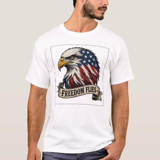 フリーダム フライズ アメリカン イーグル 愛国 Tシャツ USA (正面)