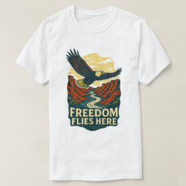 フリーダム・フライツ・ヒア レトロ・イーグル・アート Tシャツ