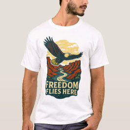 フリーダム・フライツ・ヒア レトロ・イーグル・アート Tシャツ