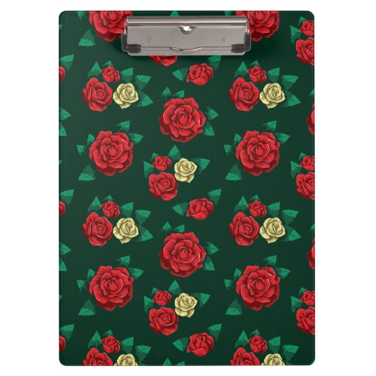 フリーダ・カーロ赤い|および金ゴールドのばら色パターン クリップボード (正面)