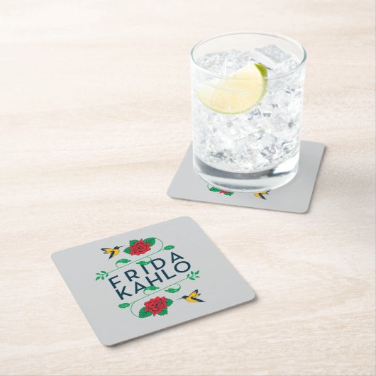 フリーダ・カーロ|の花柄のタイポグラフィ スクエアペーパーコースター (インサイチュ)