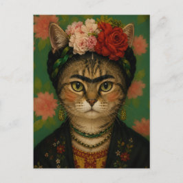 フリーダ・カーロ ネコの肖像画 フローラルアートプリント  ポストカード
