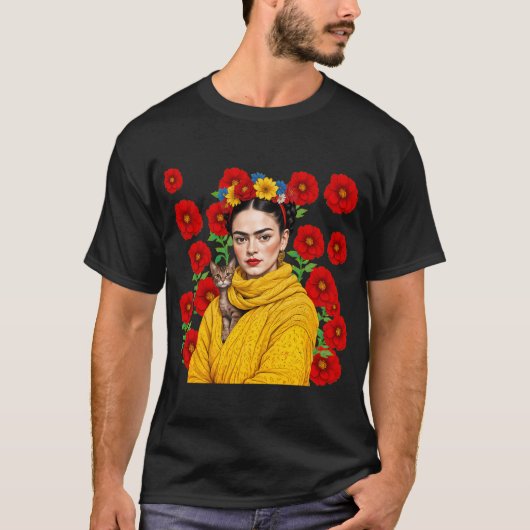 フリーダ カーロ 黄色 編み込み スカーフ 熱帯 オウム Tシャツ (正面)