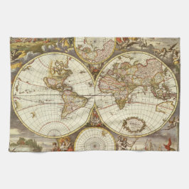 フリードリヒ・ド・ウィットによる古世界地図、1680年頃 キッチンタオル