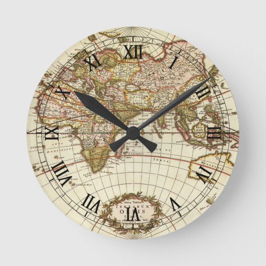 フリードリヒ・ド・ウィットによる古世界地図、1680年頃 ラウンド壁時計 (正面)
