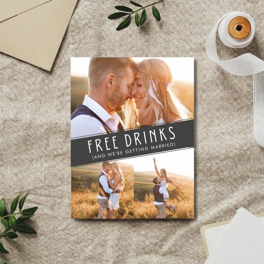 フリードリンクズの写真コラージュの結婚式保存日 案内ポストカード