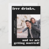 フリードリンクズブラックタイポグラフィセーブザデート 招待状 (正面)