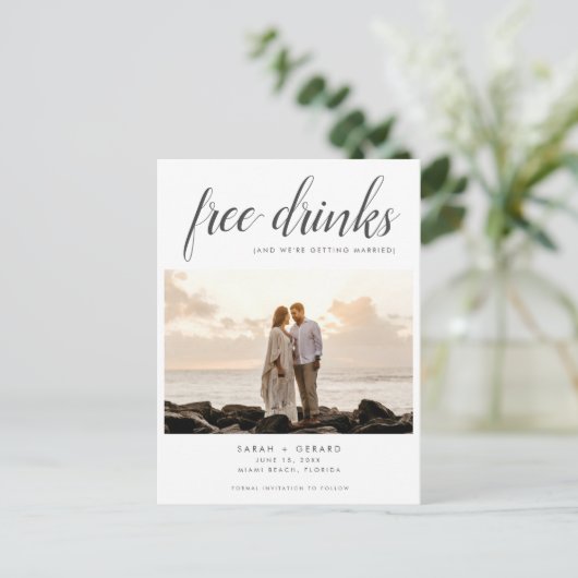 フリードリンクビーチ結婚式の写真保存日 案内ポストカード (スタンド正面)