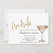 フリードリンク, おしゃれなハート形のシャンパングラス 招待状 (正面)