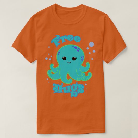 フリーハグかわいいタコ Tシャツ (デザイン正面)