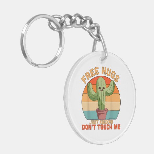 フリーハグだけで冗談ではないTouch私サボテンおもしろい キーホルダー (正面左)