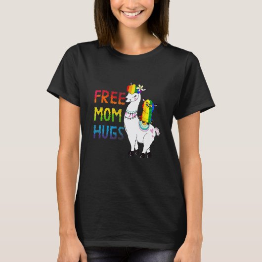フリーハグ運動 レインボー ハート ママ ラマ LGBT Pride Tシャツ (正面)