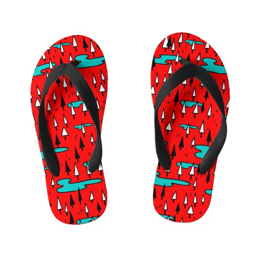 フリーハンドの木：スカンジナビアのクリスマスパターン。 キッズビーチサンダル (フットベッド)
