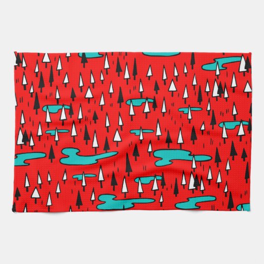 フリーハンドの木:スカンジナビアのクリスマスパターン。 キッチンタオル (横)