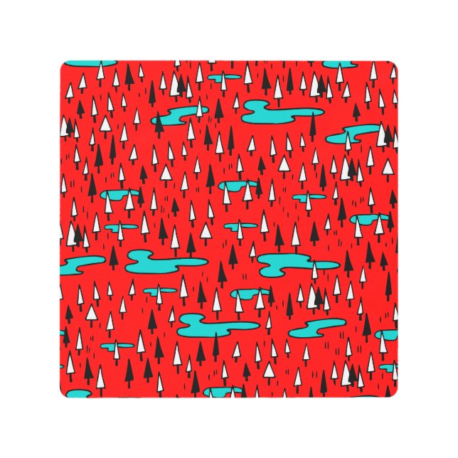 フリーハンドの木：スカンジナビアのクリスマスパターン。 メタルプリント (正面)