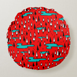 フリーハンドの木：スカンジナビアのクリスマスパターン。 ラウンドクッション