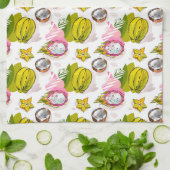 フリーハンドの織り目加工のフルーツパターン キッチンタオル (折り畳み)