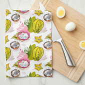 フリーハンドの織り目加工のフルーツパターン キッチンタオル (四つ折り)