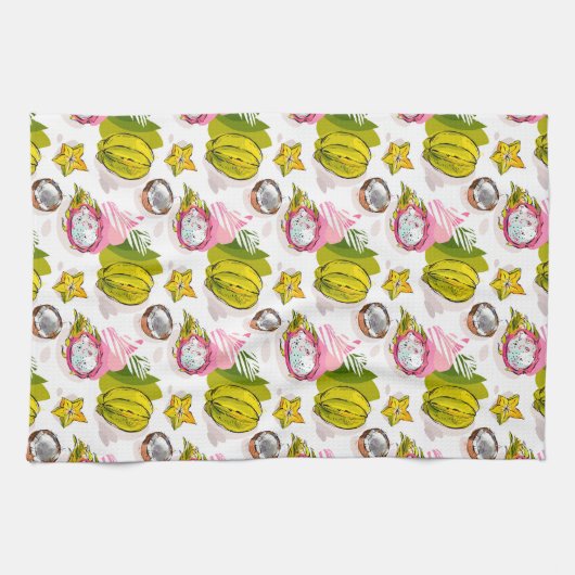 フリーハンドの織り目加工のフルーツパターン キッチンタオル (横)