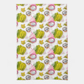 フリーハンドの織り目加工のフルーツパターン キッチンタオル (縦)