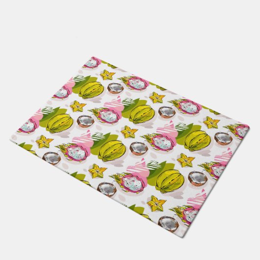 フリーハンドの織り目加工のフルーツパターン ドアマット (アングル)